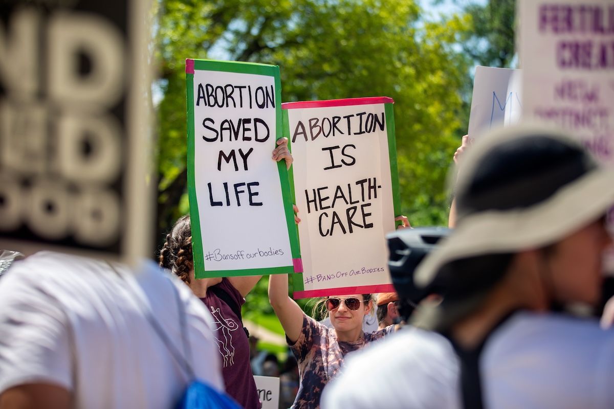 Abortion-rights supporters face anti-abortion protesters at a rally for reproductive rights at the Texas Capitol on May 14, 2022 in Austin, Texas. (Photo by Montinique Monroe/Getty Images)