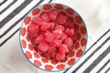 Bowl of Red Heart Shaped Sugar Candies