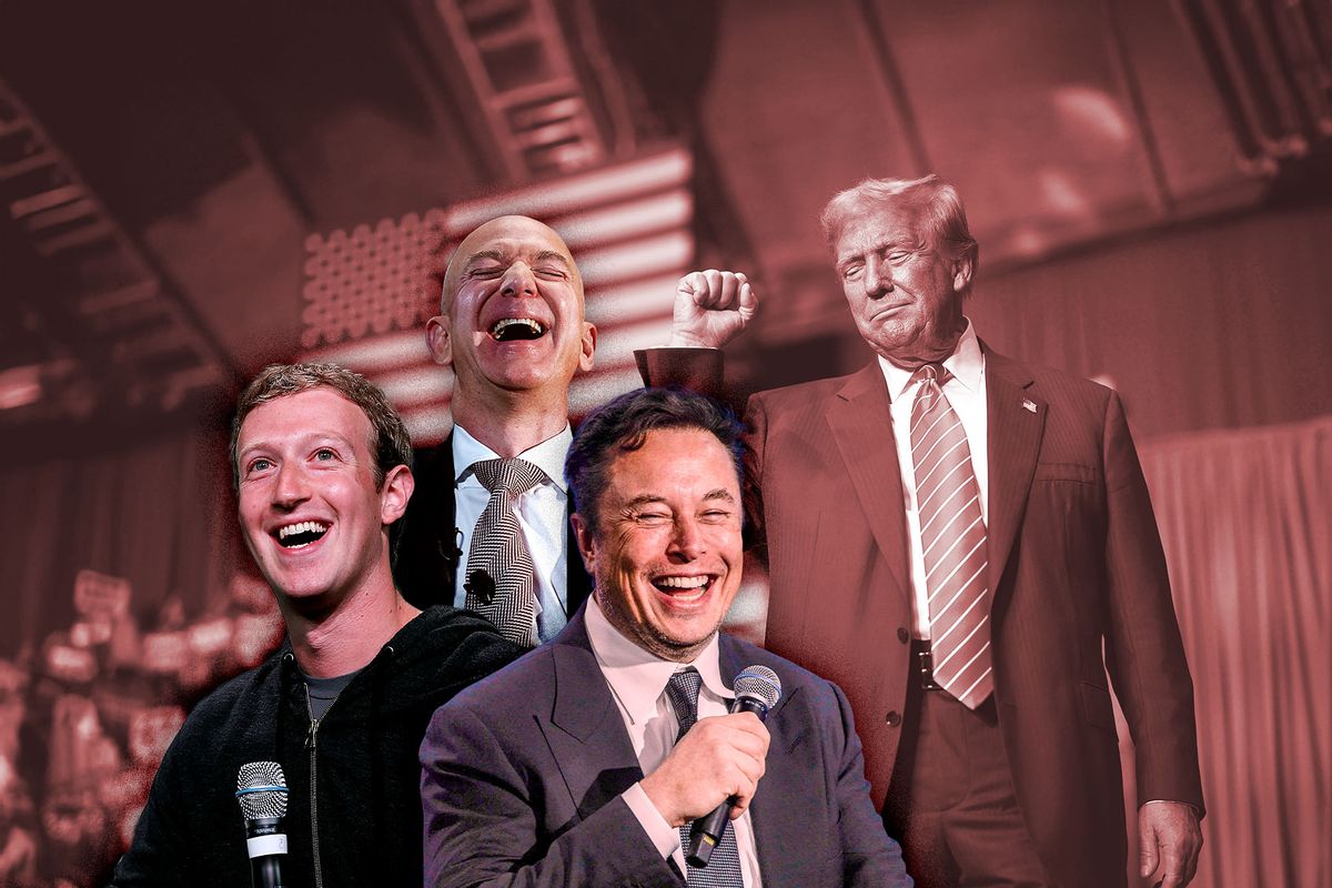 Donald Trump, Jeff Bezos, Mark Zuckerberg and Elon Musk (Photo illustration by Salon/Getty Images)