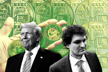 Donald Trump; Sam Bankman-Fried; and cryptocurrency coins; Dogecoin; Bitcoin; Ethereum