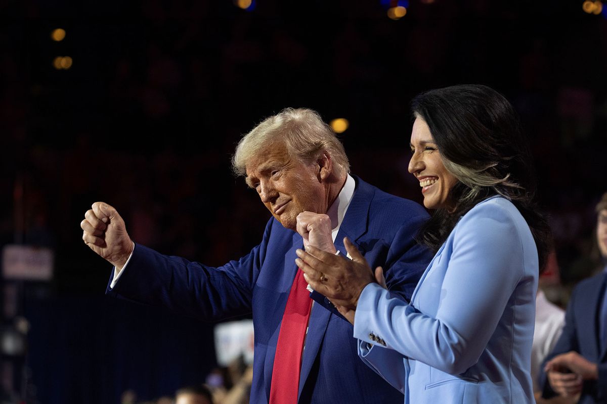 Republican presidential nominee, former U.S. President Donald Trump holds a town hall campaign event with former U.S. Rep. Tulsi Gabbard (I-HI) on August 29, 2024 in La Crosse, Wisconsin. (Scott Olson/Getty Images)