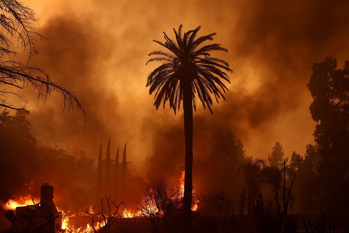 The Eaton Fire burns through a neighborhood on January 08, 2025 in Altadena, California. (Justin Sullivan/Getty Images)