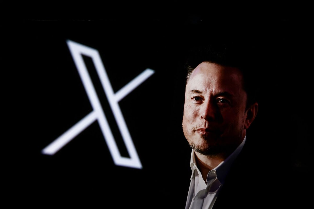 Elon Musk and X, formerly Twitter, logo. (Beata Zawrzel/NurPhoto via Getty Images)