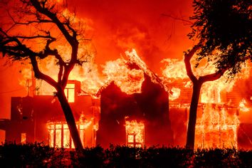 House home engulfed in flames Los Angeles California