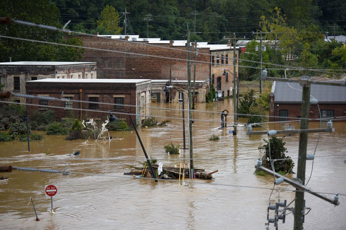 Heavy rains from hurricane Helene caused record flooding and damage on September 28, 2024 in Asheville, North Carolina. (Melissa Sue Gerrits/Getty Images)