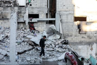 Israeli Airstrike In Gaza destroyed building child