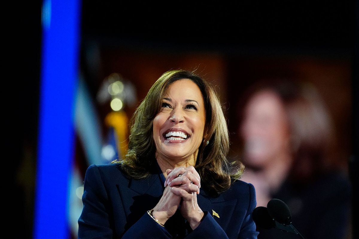 Vice President Kamala Harris steps on stage to speak on day 4 of the Democratic National Convention at the United Center on August 22, 2024 in Chicago, Ill. (Melina Mara/The Washington Post via Getty Images)