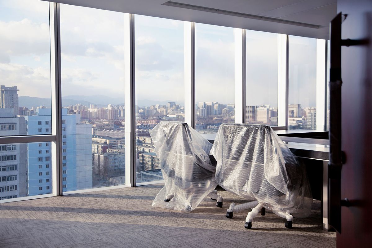 Office chairs wrapped in bubble wrap (Getty Images/FangXiaNuo)