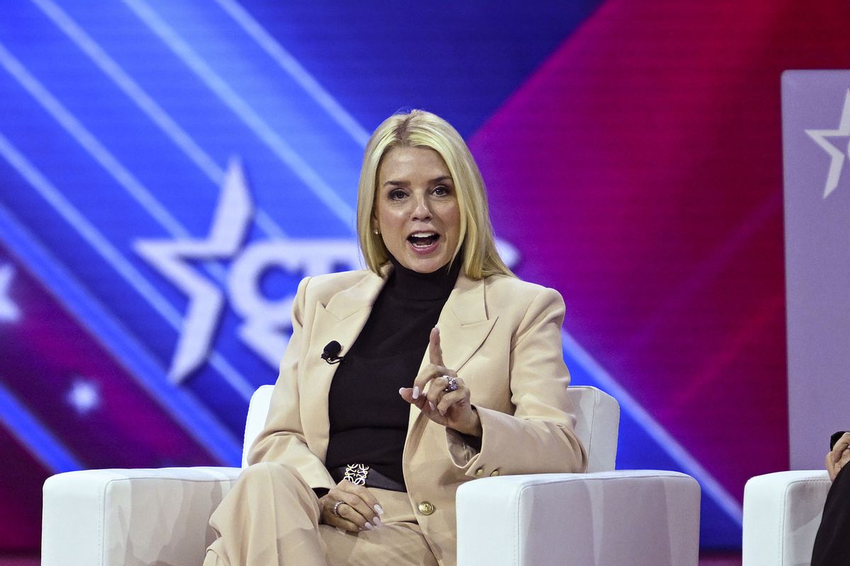 Former Florida Attorney General Pam Bondi delivers remarks as she attends the 2024 Conservative Political Action Conference (CPAC) at the Gaylord National Resort and Convention Center in Maryland, United States on February 23, 2024. (Celal Gunes/Anadolu via Getty Images)