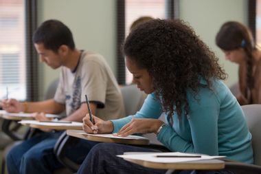 Students taking written examination