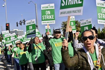 Patient care and service workers protest at UCI Medical Center in Orange, CA. 